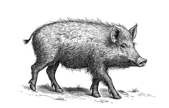 recommend clip art: Boar, wild boar, hog, wild pig, sketch. Vintage retro print, wild boar, forest pig sketch ink style drawing, linear drawing, engrave old school. Sketch artwork silhouette wild ho pig. Illustration