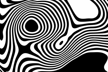 Black white zebra background. Wave psychedelic pattern in dynamics. Monochrome dynamic wallpaper. Eps 10