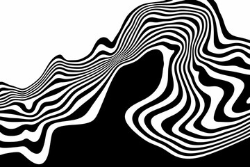 Wave lines abstract background, black thin wavy stripes with movement optical effect. Minimalistic drawing, graphic curves flow. Modern vector. Eps 10