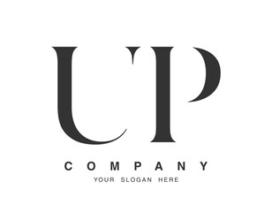 UP logo design. Initial letter u and p serif font style. Creative classic company name typography. Trendy logotype or identity.