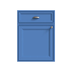 3d render of a bright blue kitchen facade, doors for kitchen cabinets, front view	