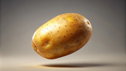 Ultra Realistic Product Photography of a Potato Floating in Mid-Air, Captured from an Angled View, Perfect for Food Promotions and Culinary Illustrations