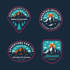 mountain adventure logo badge design template with the text editable for clothing sport and apparel