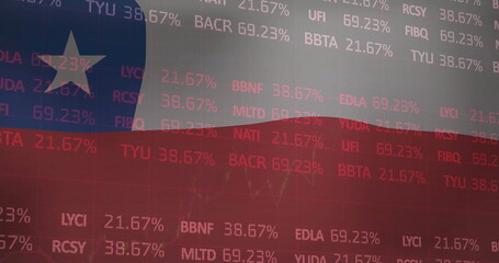 Fototapeta premium Image of financial data processing over flag of chile