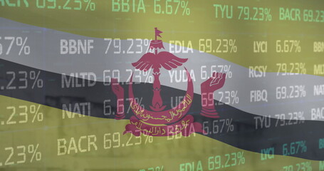 Image of flag of brunei over financial data processing