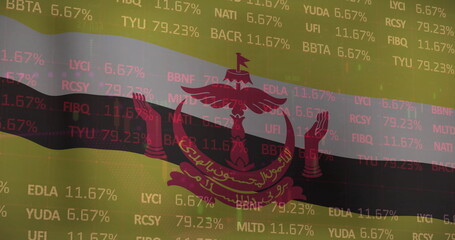 Image of flag of brunei over financial data processing