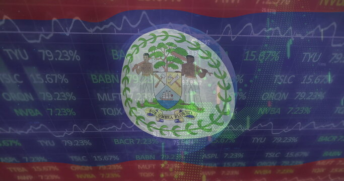 Image of flag of belize over graphs and financial data processing
