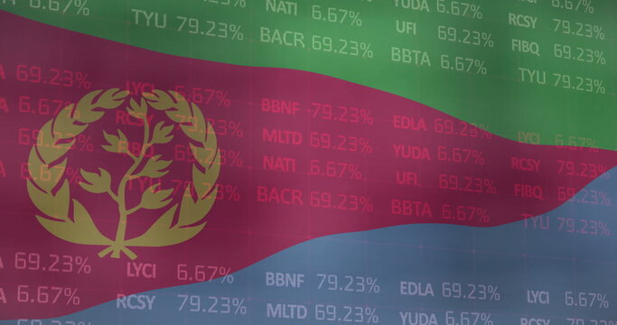 Image of flag of eritrea over financial data processing - Powered by Adobe