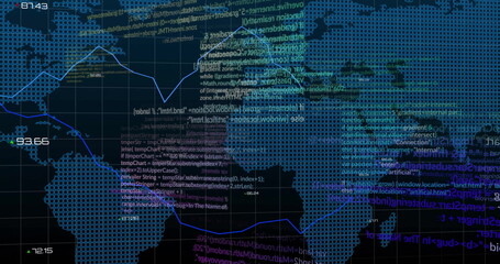 Image of data processing over diagrams and world map
