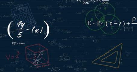 Image of mathematical data processing over dark background