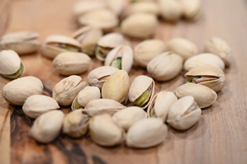 close up of a bunch of pistachios