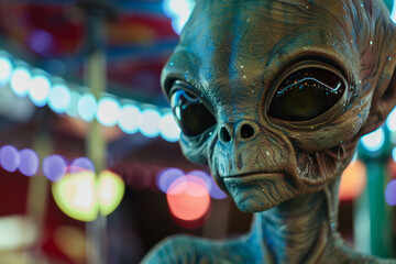 Image of extraterrestrial green alien from outer space invading earth generative AI