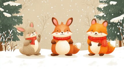 Festive Woodland Creatures Celebrating the Holidays with Cookies