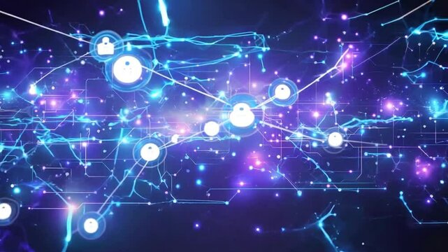 Abstract Digital Space with Glowing Stars and Lines