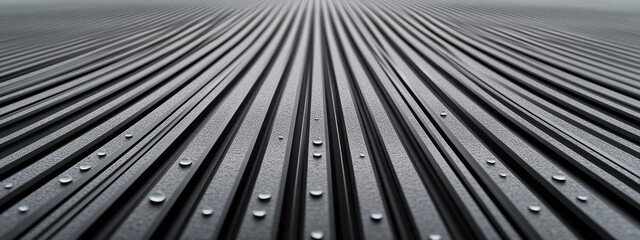 Obraz premium Rain Drops on a Metallic Roof: A Textured Close-up.Concept of Rainy weather, minimalism, industrial design, texture, nature,Architecture, interior design, web design, graphic design, advertising.