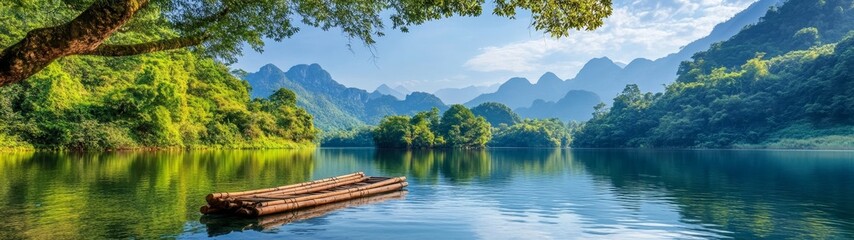 Obraz premium Serene Bamboo Scene with Lush Greenery and Tranquil Atmosphere for Relaxation and Mindfulness