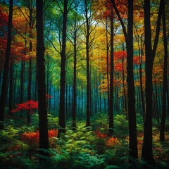 Obraz premium A stained-glass depiction of a vibrant forest scene.