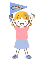 ゴールで旗を持っている女の子