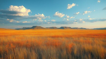 Golden grasslands under a vibrant sky.