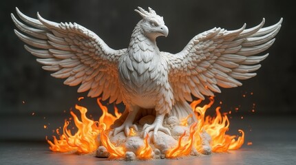 Obraz premium Phoenix Rising from Flames Marble Statue