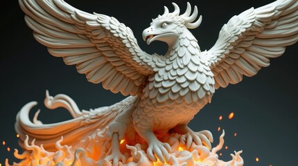Fototapeta premium Phoenix Rising from Flames Marble Statue
