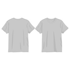 Naklejka premium T-shirt fashion flat drawing template. Unisex t-shirt fashion illustration, relaxed fit, front and back view, grey, women, men, unisex 
