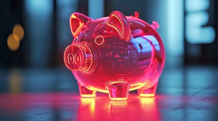 Vibrant Digital Piggy Bank Icon with Glowing Coin Slot for Financial Savings and Investment Concepts