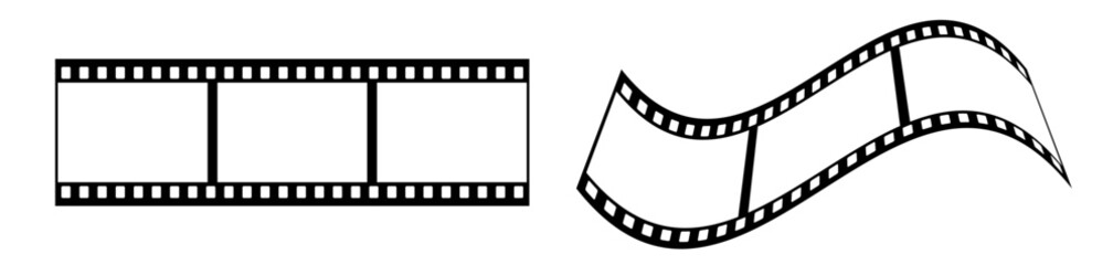 35mm film strip vector design with 3 frames on white background. Black film reel symbol illustration to use for photography, television, cinema, photo frame.