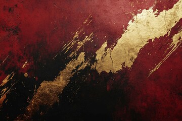 赤背景にかすれた金色と黒の模様。和風抽象バナー