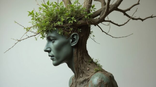 Surrealist Sculpture of Human-Tree Hybrid