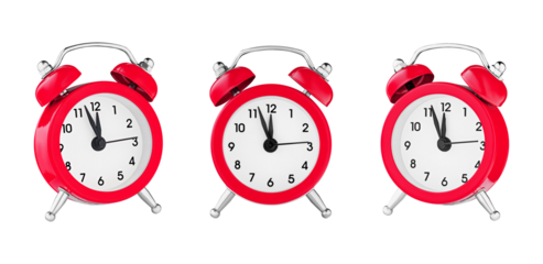 classic watch, pointer clock, Red color alarm watch on isolated white background close up