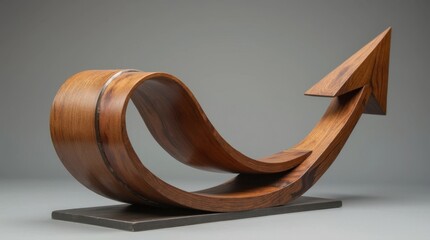 Polished Wood Abstract Upward Arrow Sculpture