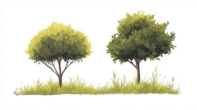 green trees on grass, white background clip art preview
