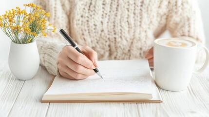Writing inspiration cozy home office journal notes natural light close-up view mindfulness and creativity