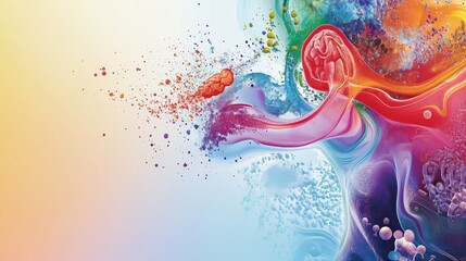 Fototapeta premium An abstract visualization of the human endocrine system with colorful, flowing depictions of various glands and hormones, set against a modern