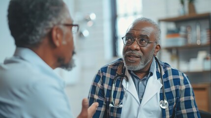 Obraz premium Healthcare consultation with a doctor and senior patient, emphasizing heart health and supportive advice