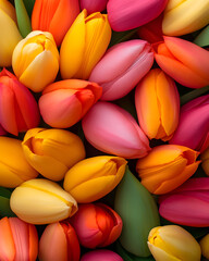 Fototapeta premium Vibrant flower display nature garden floral photography close-up view colorful tulips and plants abound