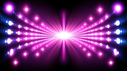 Abstract vibrant stage lights radiating outwards creating a tunnel effect.