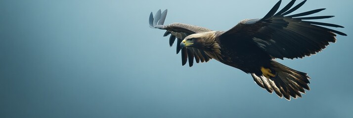 Obraz premium A majestic eagle soaring through a clear sky, showcasing its strength and grace.