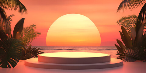 Tropical Sunset and Podium Overlooking Serene Ocean