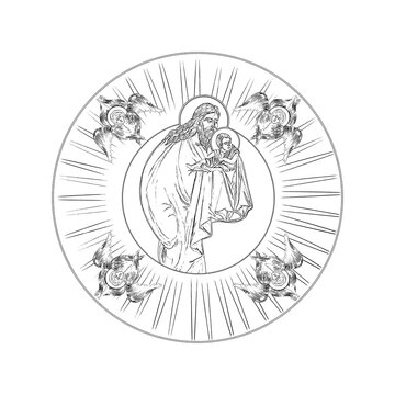 jesus christ holding baby, black and white clip art preview