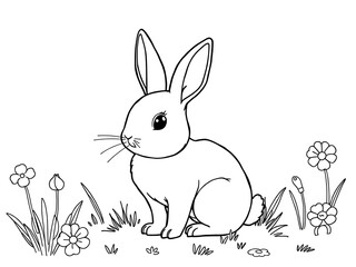Obraz premium Adorable Hand-Drawn Bunny in a Spring Meadow. AI Generated