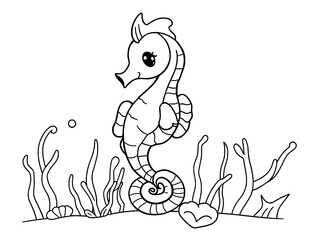 Fototapeta premium Adorable Hand-Drawn Seahorse Illustration in an Ocean Setting. AI Generated