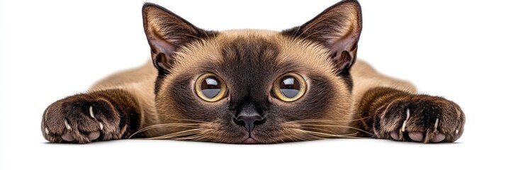 Fototapeta premium A close-up of a playful cat lying down with a curious expression.