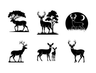 Various Silhouettes Of Deer vector illustration, Christmas Deers Silhouettes, Collection of Various deers vector