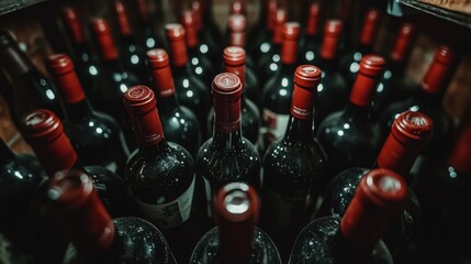 Wine Retail: A Display of Fine Wines.Concept of Wine culture, wine tasting, wine connoisseurship, gourmet food, fine dining, Wine production, wine distribution, wine retail, restaurant and hospitality