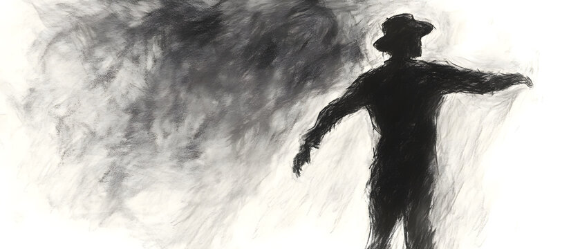Dramatic Charcoal Sketch of a Man Emerging from Darkness