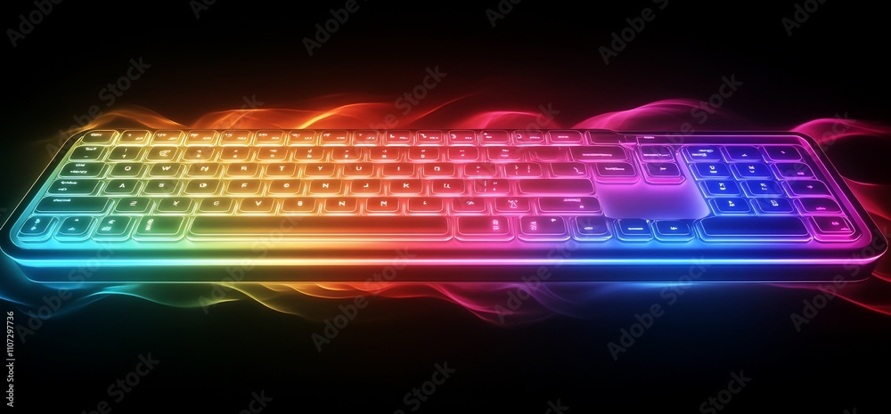 Poster a colorful, illuminated keyboard with a vibrant, glowing effect.