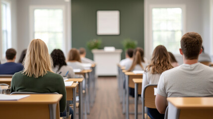 Fototapeta premium spacious classroom filled with students taking notes attentively