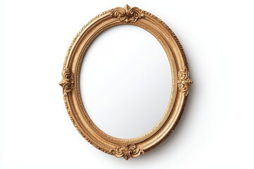 Obraz premium Elegant Oval Gold Decorative Mirror with Intricate Designs and Reflective Surface